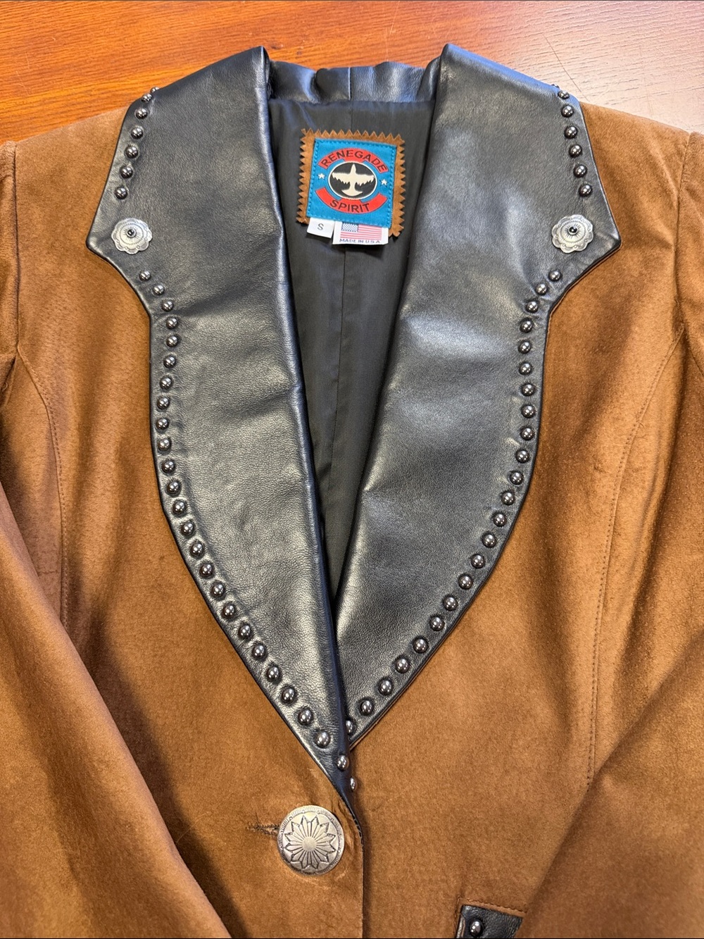 Vintage Renegade Spirit Suede Western Blazer Jacket Studded Leather Trim